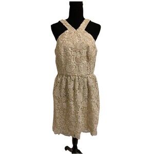 Club Monaco Size 8 Dress Off White Gold Metallic Floral Paisley Party